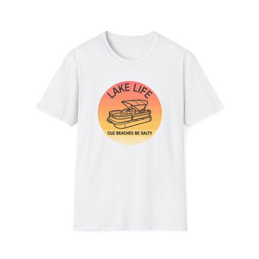 Lake Life boat graphic T-Shirt | sunset pontoon illustration, summer lakewear