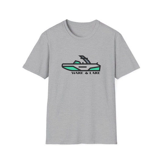 Wake & Lake Boat T‑Shirt — Wakeboard & Wakesurf / Lake Life Graphic Tee - NautiCurl LLC