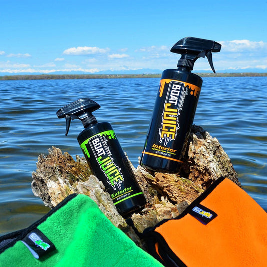 Boat Juice Exterior Cleaner Ceramic Sealant and Interior Vinyl Carpet Foam Plastic Cleaner - Bundle with Microfiber Towels