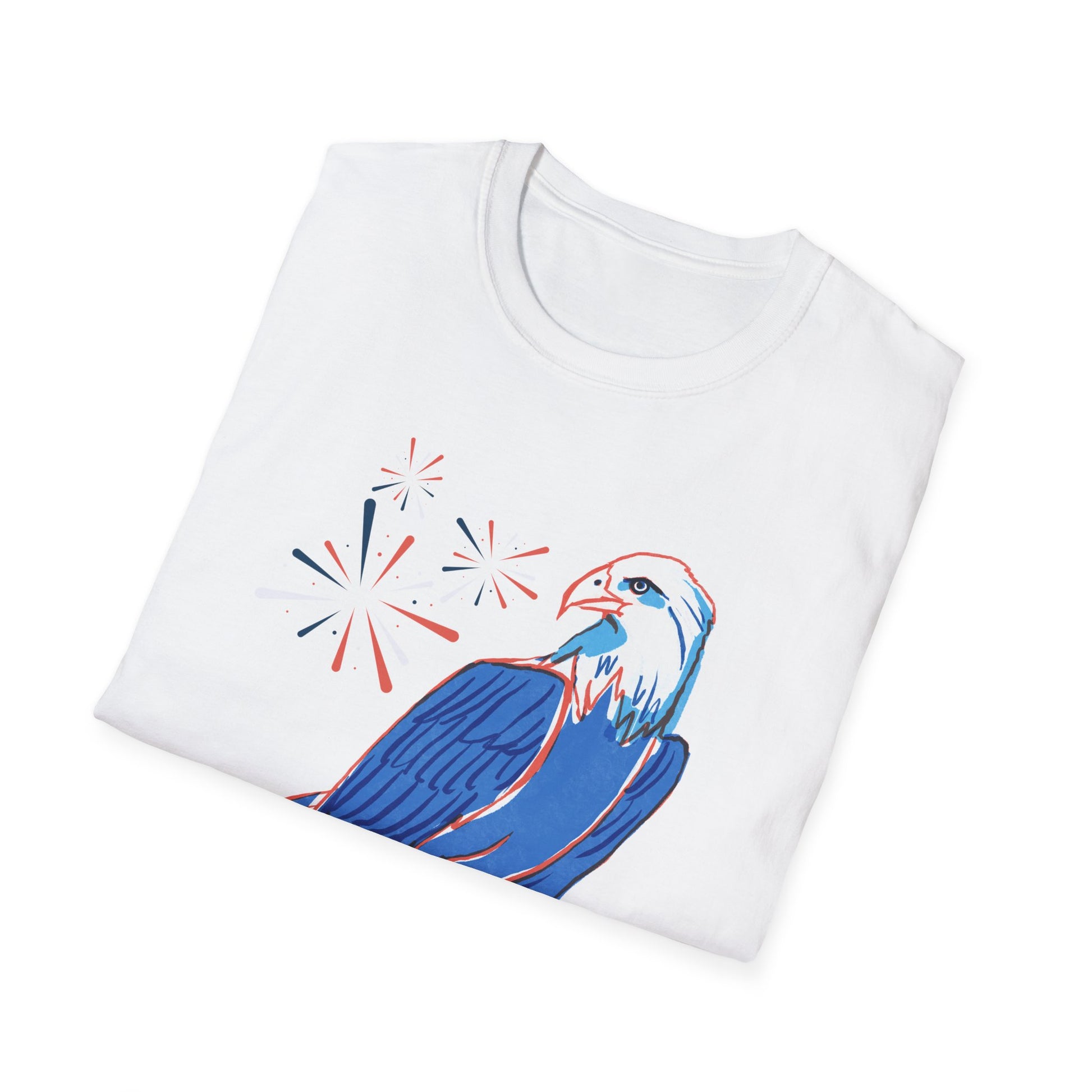 Patriotic Bald Eagle T-Shirt | America sketch with fireworks - NautiCurl LLC