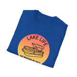 Lake Life boat graphic T-Shirt | sunset pontoon illustration, summer lakewear
