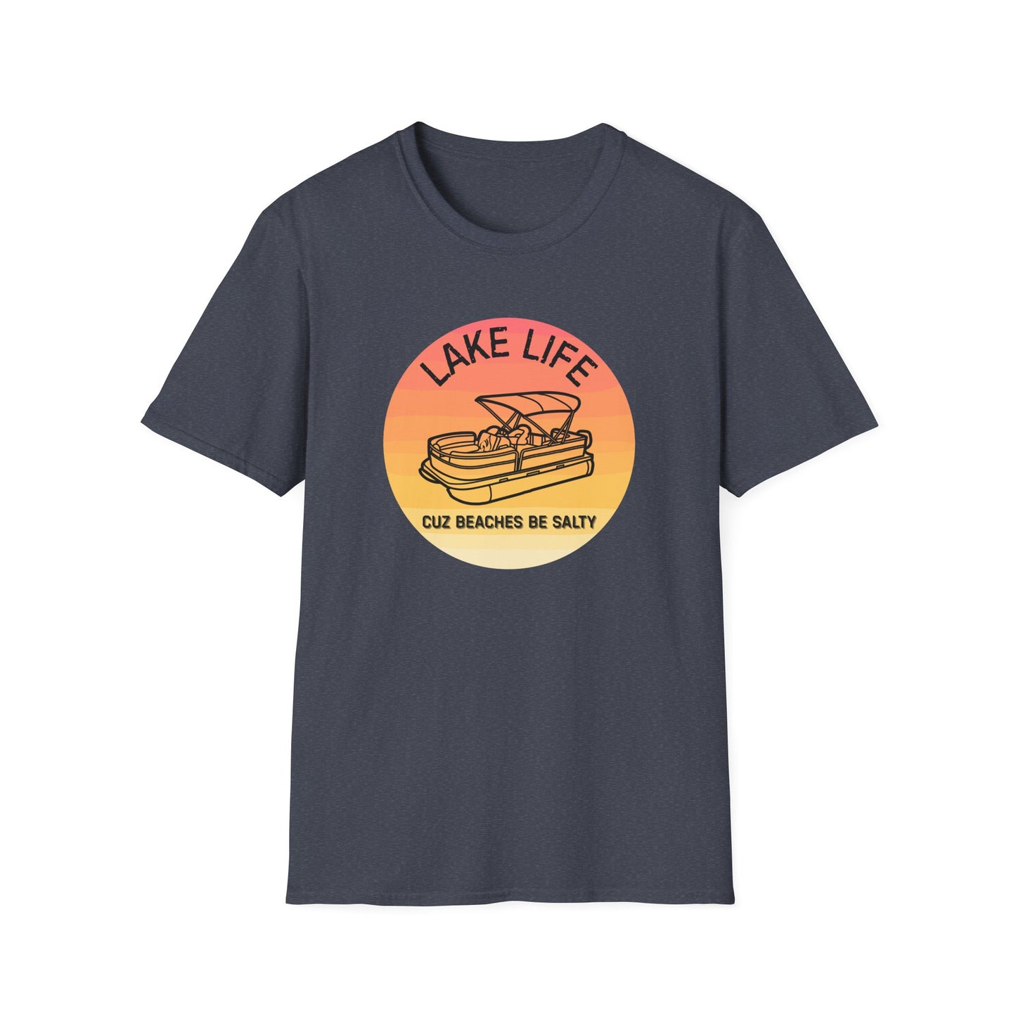 Lake Life boat graphic T-Shirt | sunset pontoon illustration, summer lakewear - NautiCurl LLC