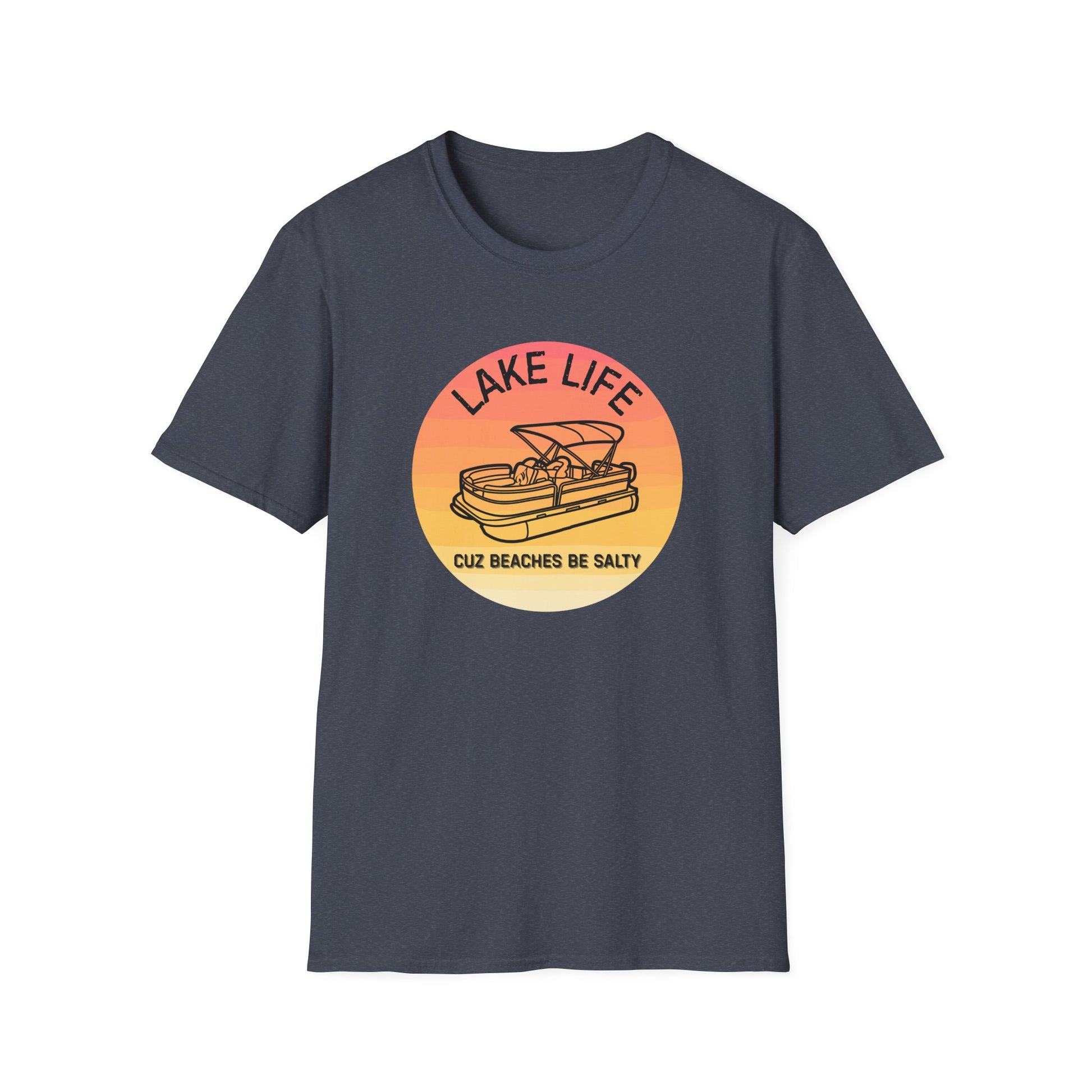 Lake Life boat graphic T-Shirt | sunset pontoon illustration, summer lakewear - NautiCurl LLC