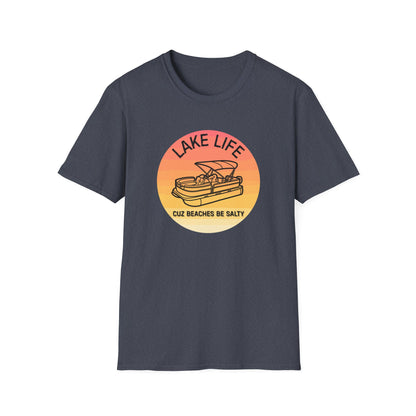 Lake Life boat graphic T-Shirt | sunset pontoon illustration, summer lakewear - NautiCurl LLC