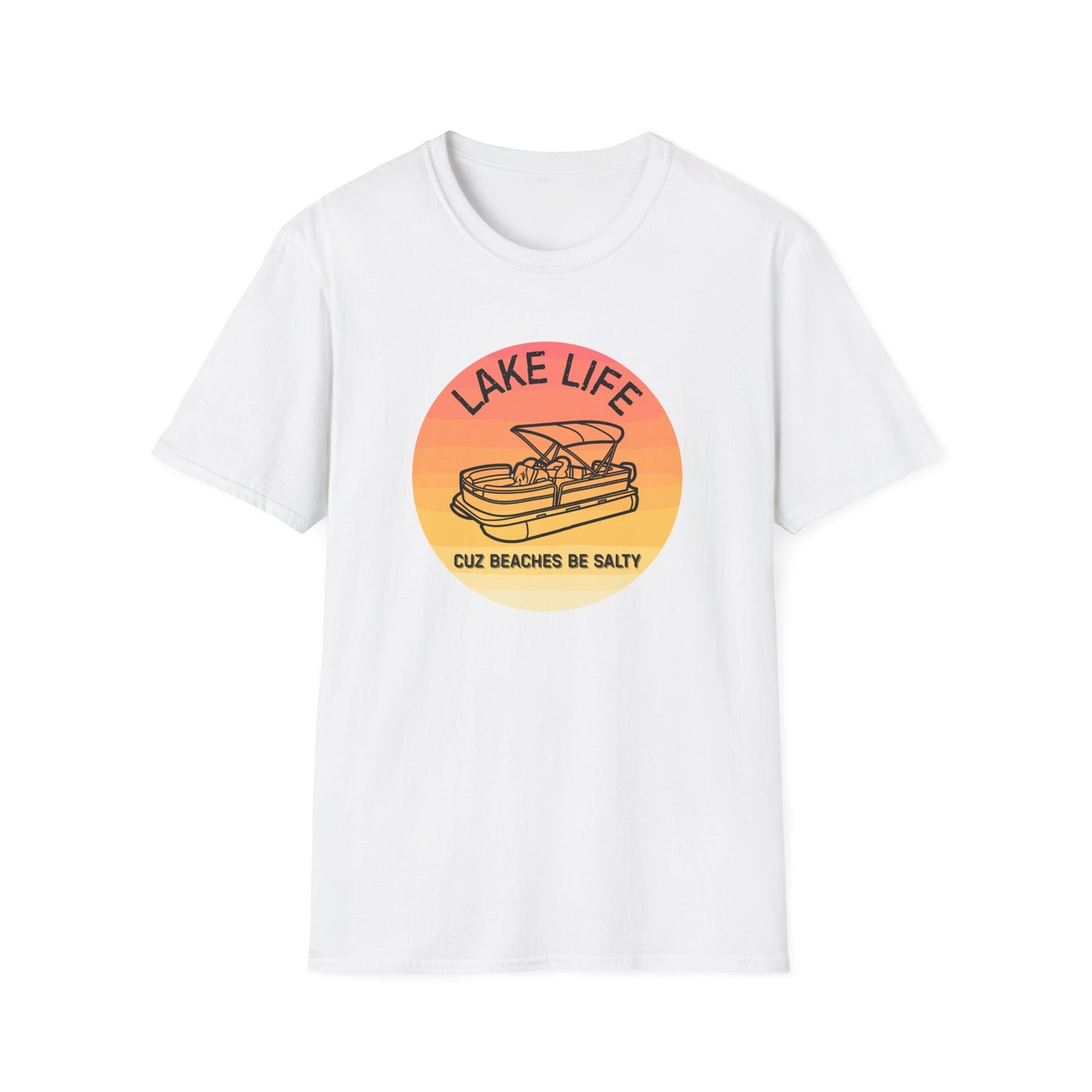 Lake Life boat graphic T-Shirt | sunset pontoon illustration, summer lakewear - NautiCurl LLC