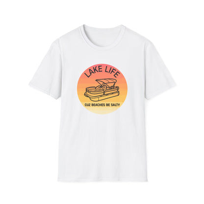 Lake Life boat graphic T-Shirt | sunset pontoon illustration, summer lakewear - NautiCurl LLC
