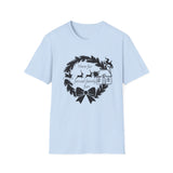 Here for Forced Family Fun T-Shirt | Christmas wreath, reindeer sleigh, house