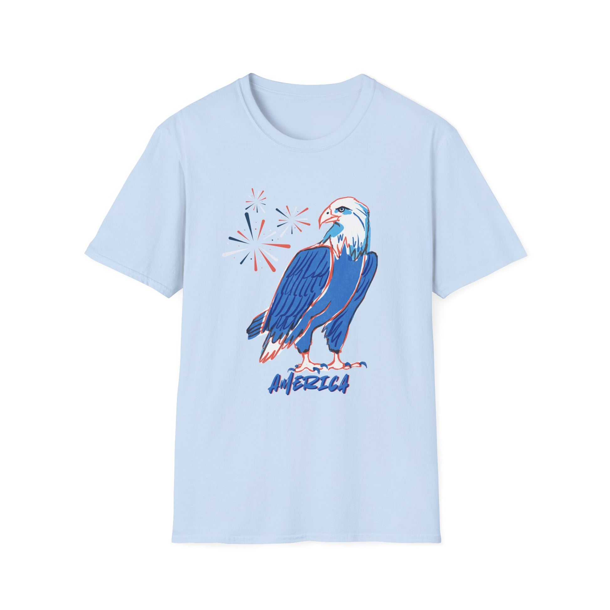 Patriotic Bald Eagle T-Shirt | America sketch with fireworks - NautiCurl LLC