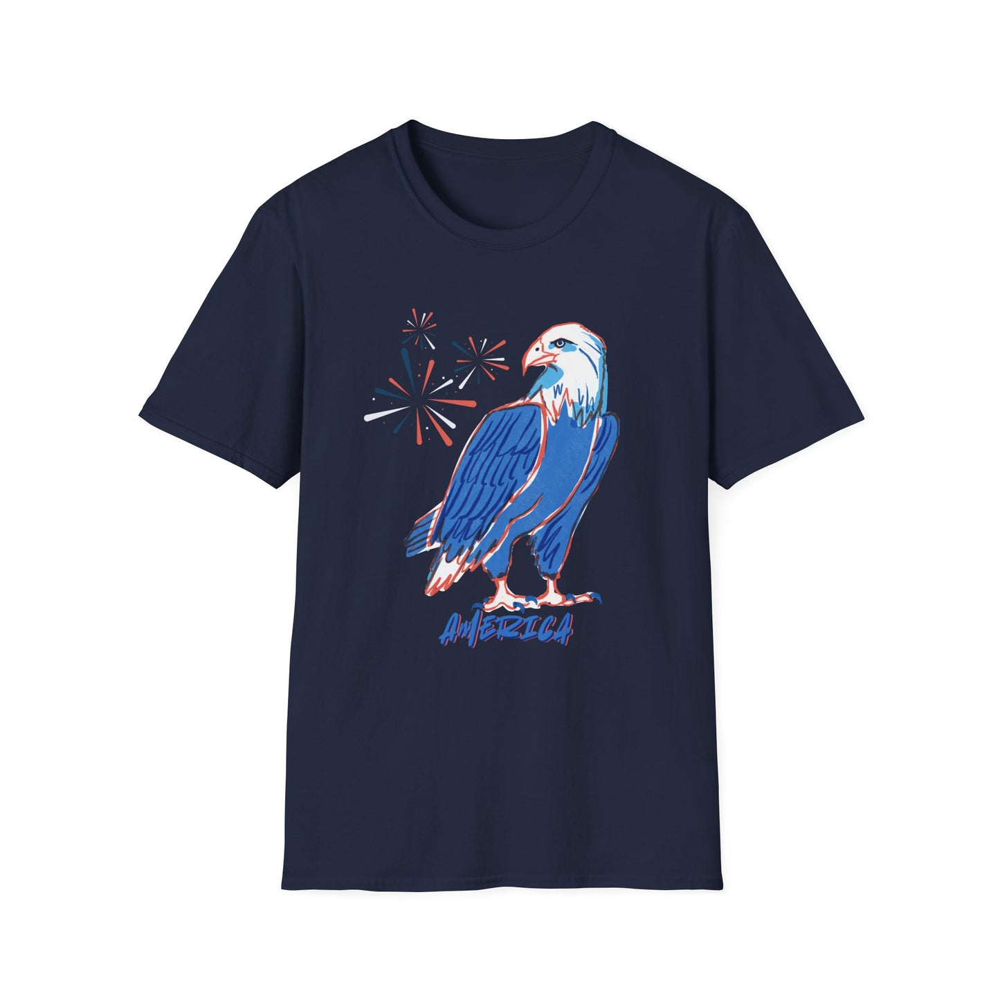 Patriotic Bald Eagle T-Shirt | America sketch with fireworks - NautiCurl LLC