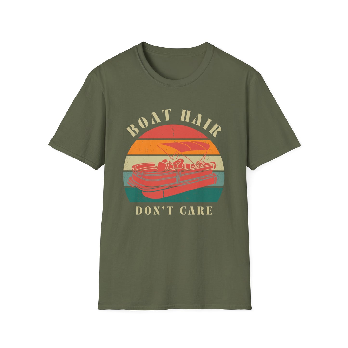 Boat Hair Don't Care T-Shirt | Retro Sunset Boat Illustration