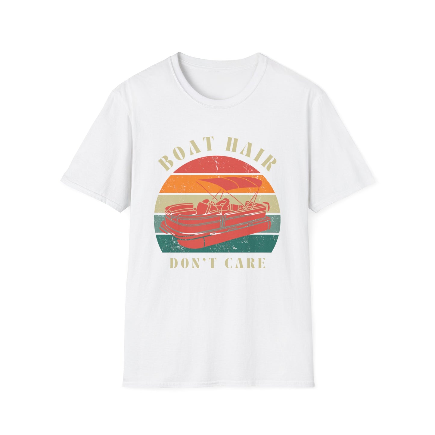 Boat Hair Don't Care T-Shirt | Retro Sunset Boat Illustration