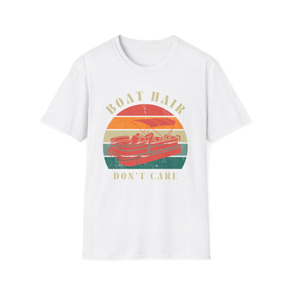 Boat Hair Don't Care T-Shirt | Retro Sunset Boat Illustration