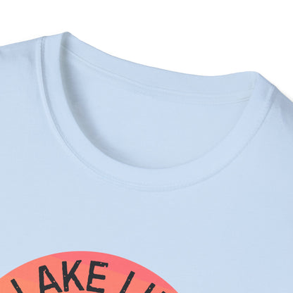 Lake Life boat graphic T-Shirt | sunset pontoon illustration, summer lakewear - NautiCurl LLC