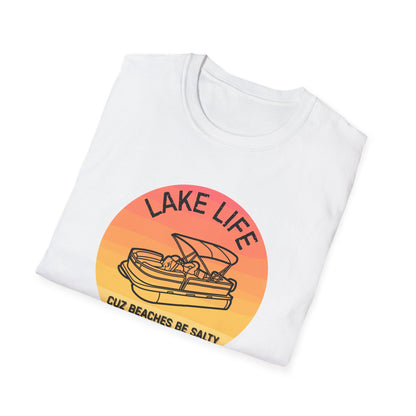 Lake Life boat graphic T-Shirt | sunset pontoon illustration, summer lakewear - NautiCurl LLC