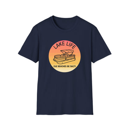 Lake Life boat graphic T-Shirt | sunset pontoon illustration, summer lakewear - NautiCurl LLC