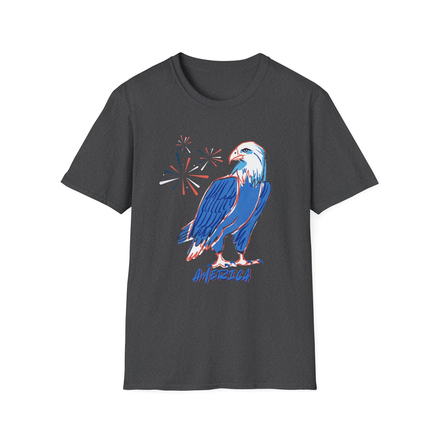 Patriotic Bald Eagle T-Shirt | America sketch with fireworks - NautiCurl LLC