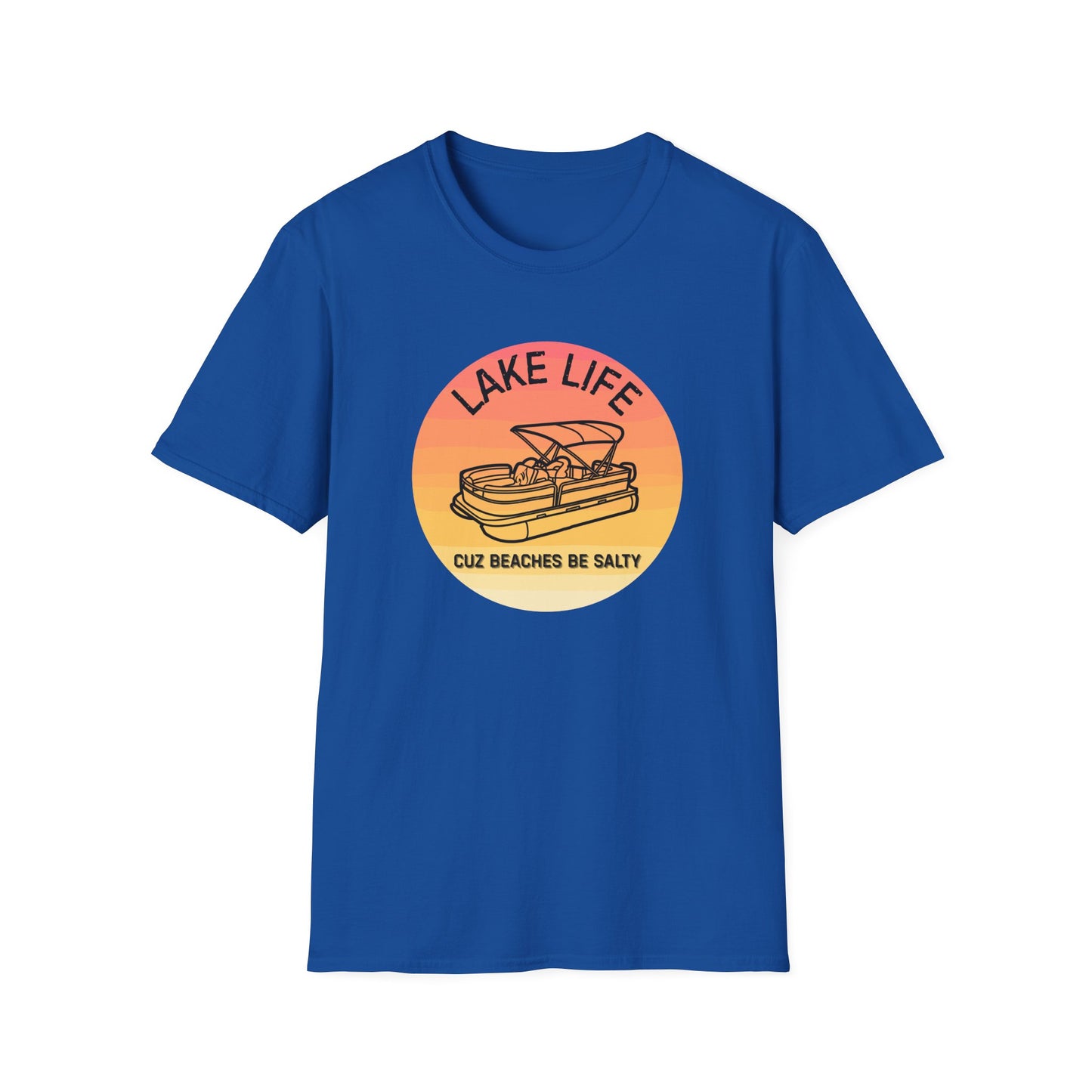 Lake Life boat graphic T-Shirt | sunset pontoon illustration, summer lakewear - NautiCurl LLC