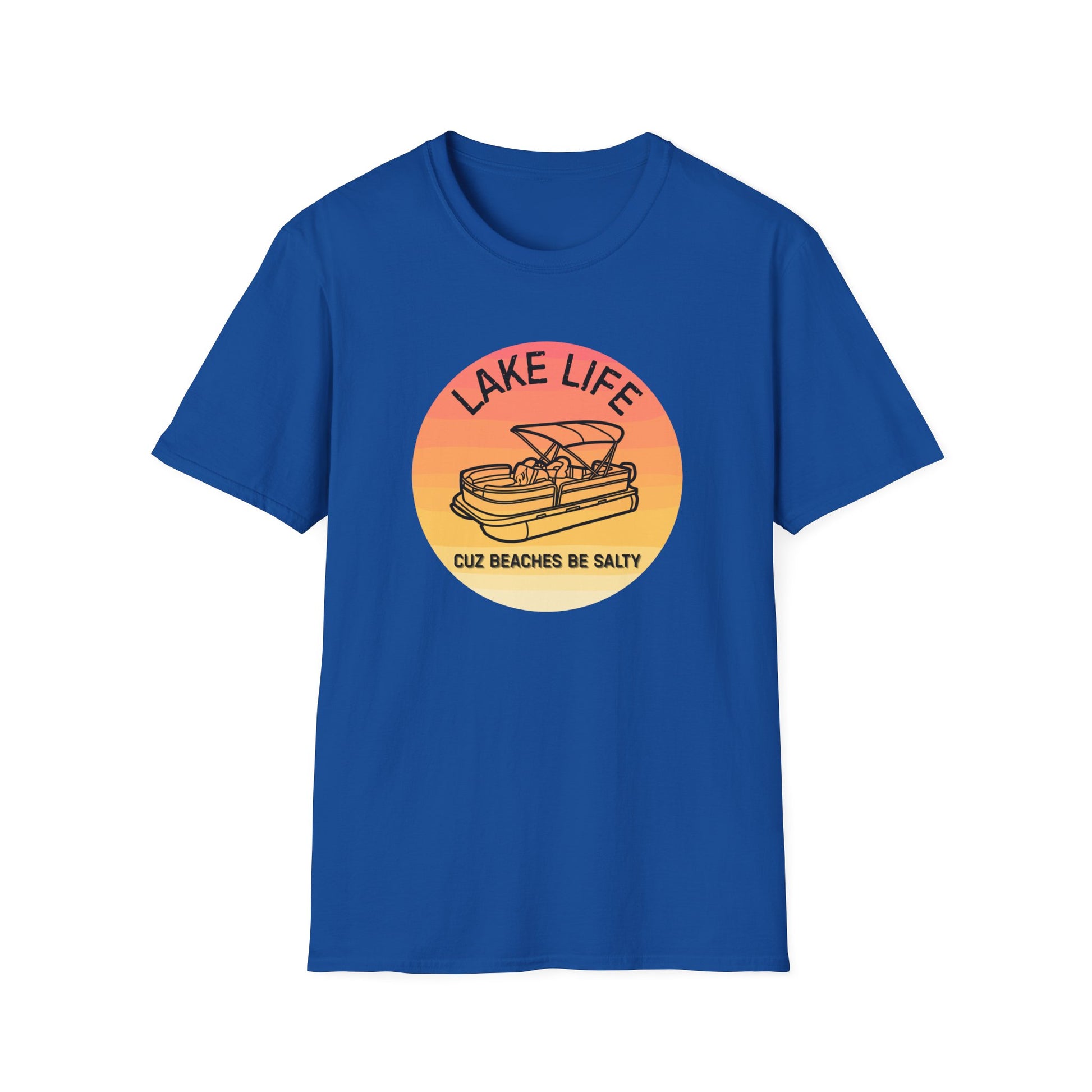Lake Life boat graphic T-Shirt | sunset pontoon illustration, summer lakewear - NautiCurl LLC