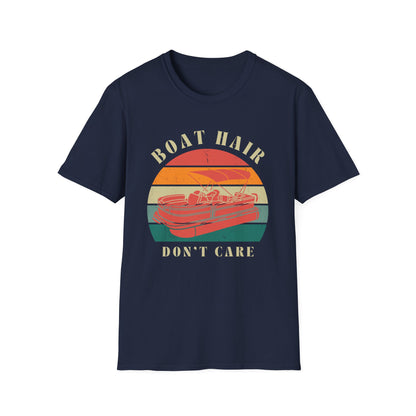 Boat Hair Don't Care T-Shirt | Retro Sunset Boat Illustration