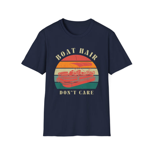 Boat Hair Don't Care T-Shirt | Retro Sunset Boat Illustration