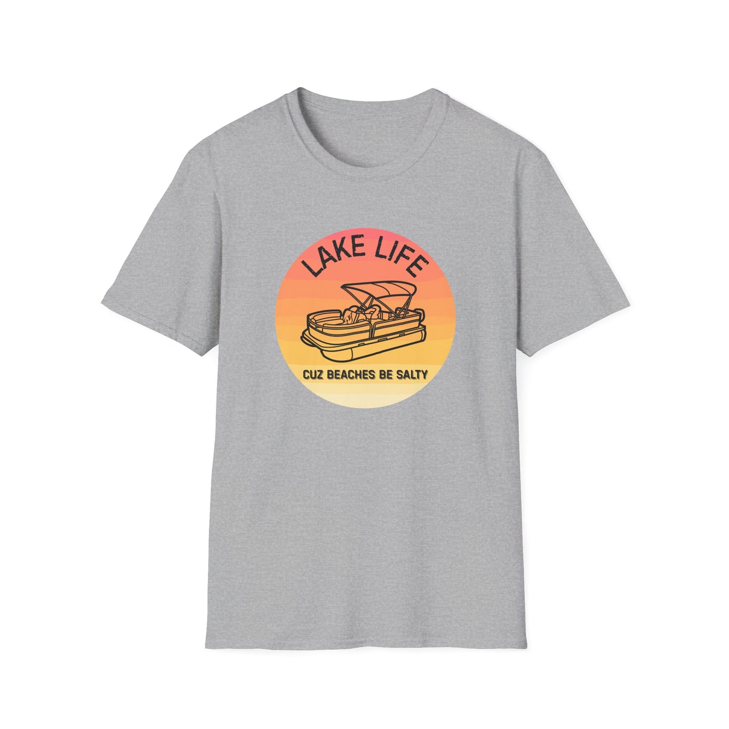 Lake Life boat graphic T-Shirt | sunset pontoon illustration, summer lakewear - NautiCurl LLC