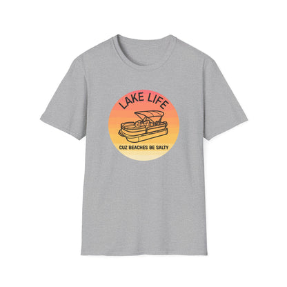 Lake Life boat graphic T-Shirt | sunset pontoon illustration, summer lakewear - NautiCurl LLC