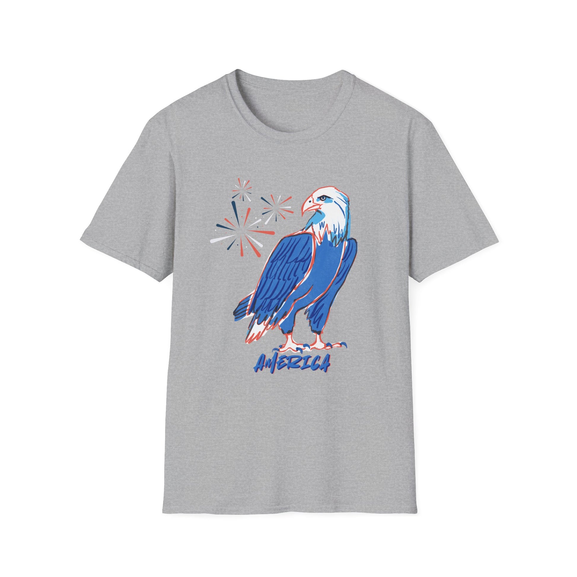 Patriotic Bald Eagle T-Shirt | America sketch with fireworks - NautiCurl LLC