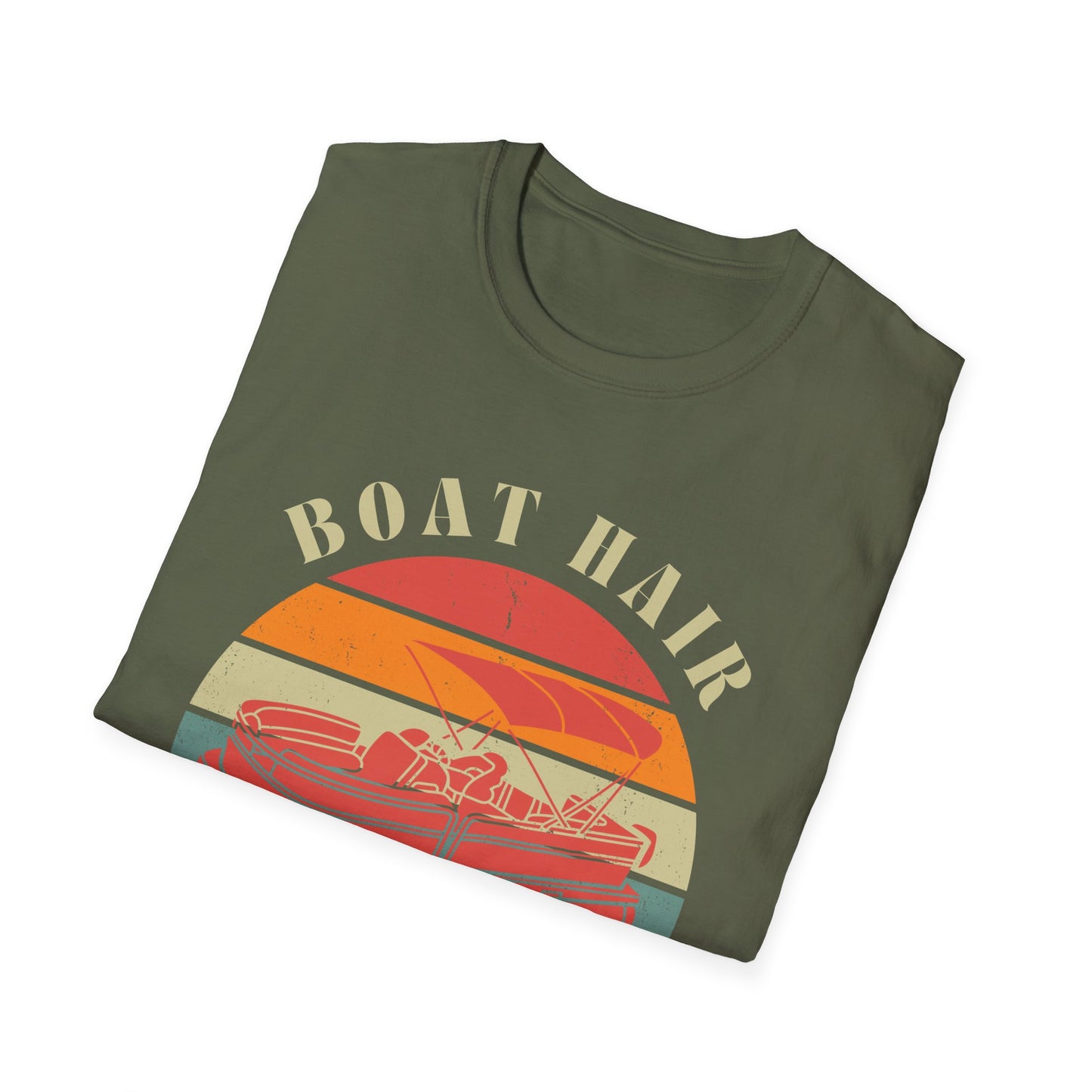 Boat Hair Don't Care T-Shirt | Retro Sunset Boat Illustration