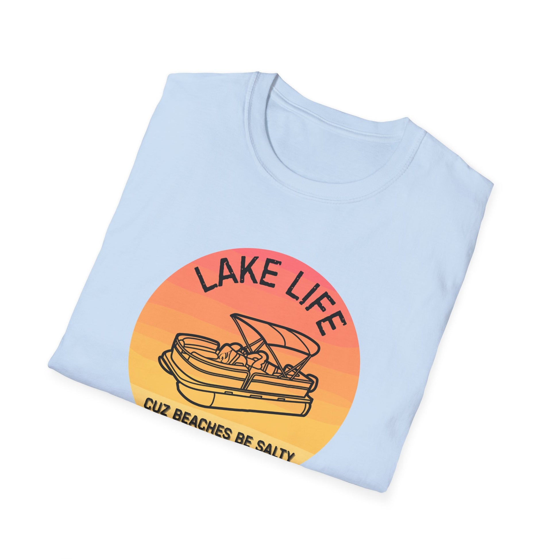 Lake Life boat graphic T-Shirt | sunset pontoon illustration, summer lakewear - NautiCurl LLC