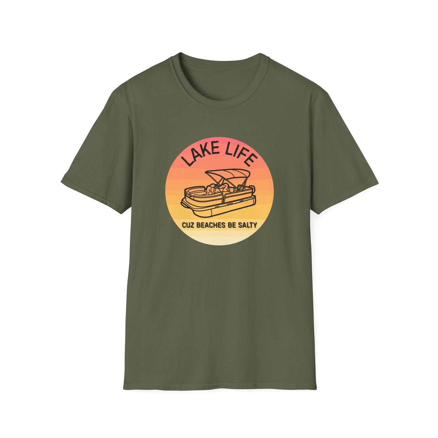 Lake Life boat graphic T-Shirt | sunset pontoon illustration, summer lakewear - NautiCurl LLC