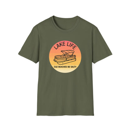 Lake Life boat graphic T-Shirt | sunset pontoon illustration, summer lakewear - NautiCurl LLC
