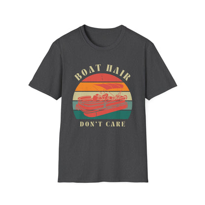 Boat Hair Don't Care T-Shirt | Retro Sunset Boat Illustration