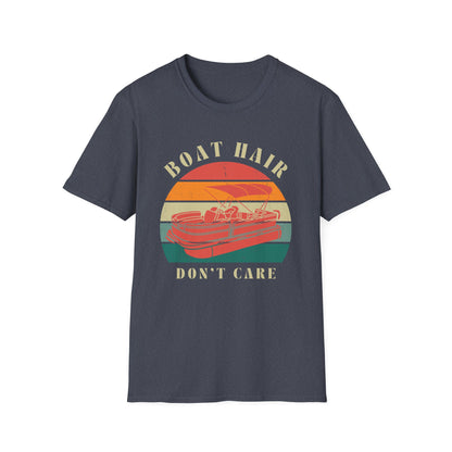 Boat Hair Don't Care T-Shirt | Retro Sunset Boat Illustration