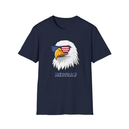 Patriotic Bald Eagle MERICAW T-Shirt | American Flag Sunglasses, Fourth of July - NautiCurl LLC