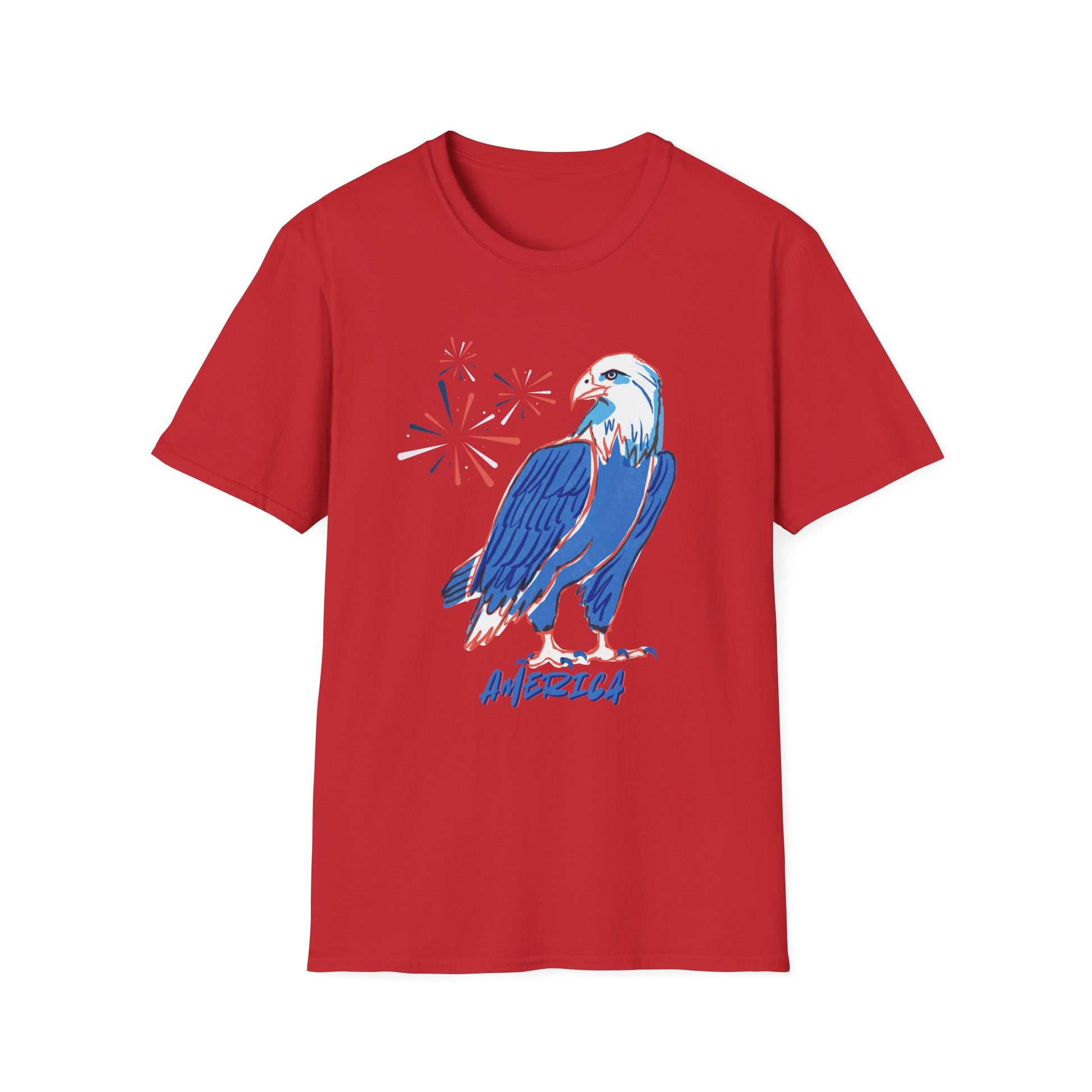 Patriotic Bald Eagle T-Shirt | America sketch with fireworks - NautiCurl LLC