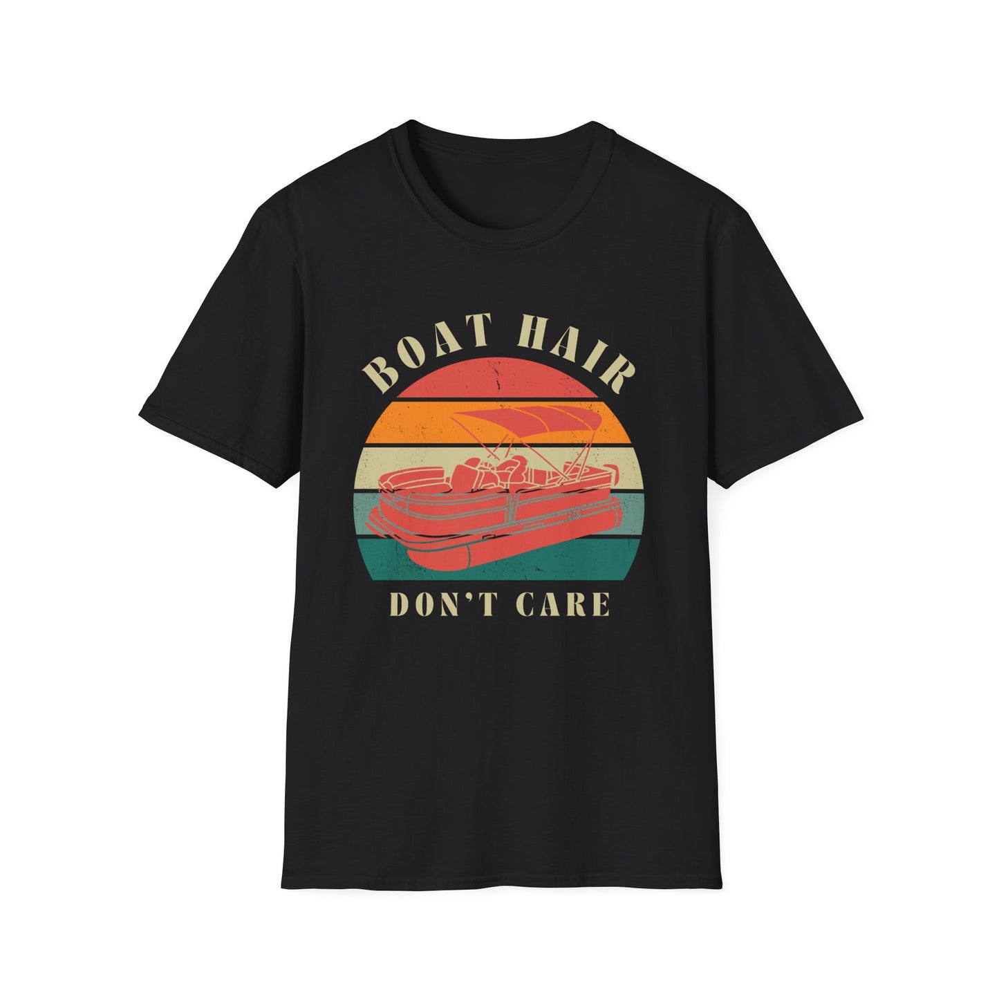 Boat Hair Don't Care T-Shirt | Retro Sunset Boat Illustration