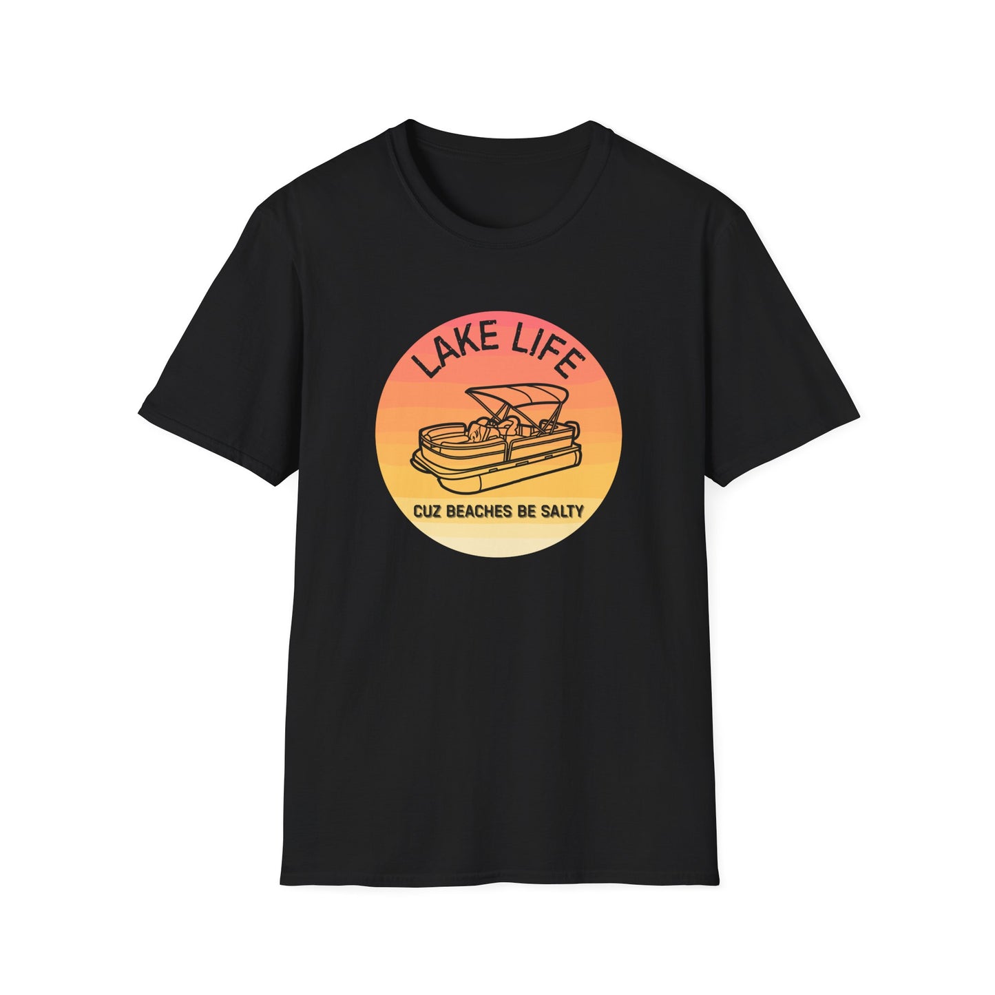 Lake Life boat graphic T-Shirt | sunset pontoon illustration, summer lakewear - NautiCurl LLC