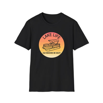 Lake Life boat graphic T-Shirt | sunset pontoon illustration, summer lakewear - NautiCurl LLC