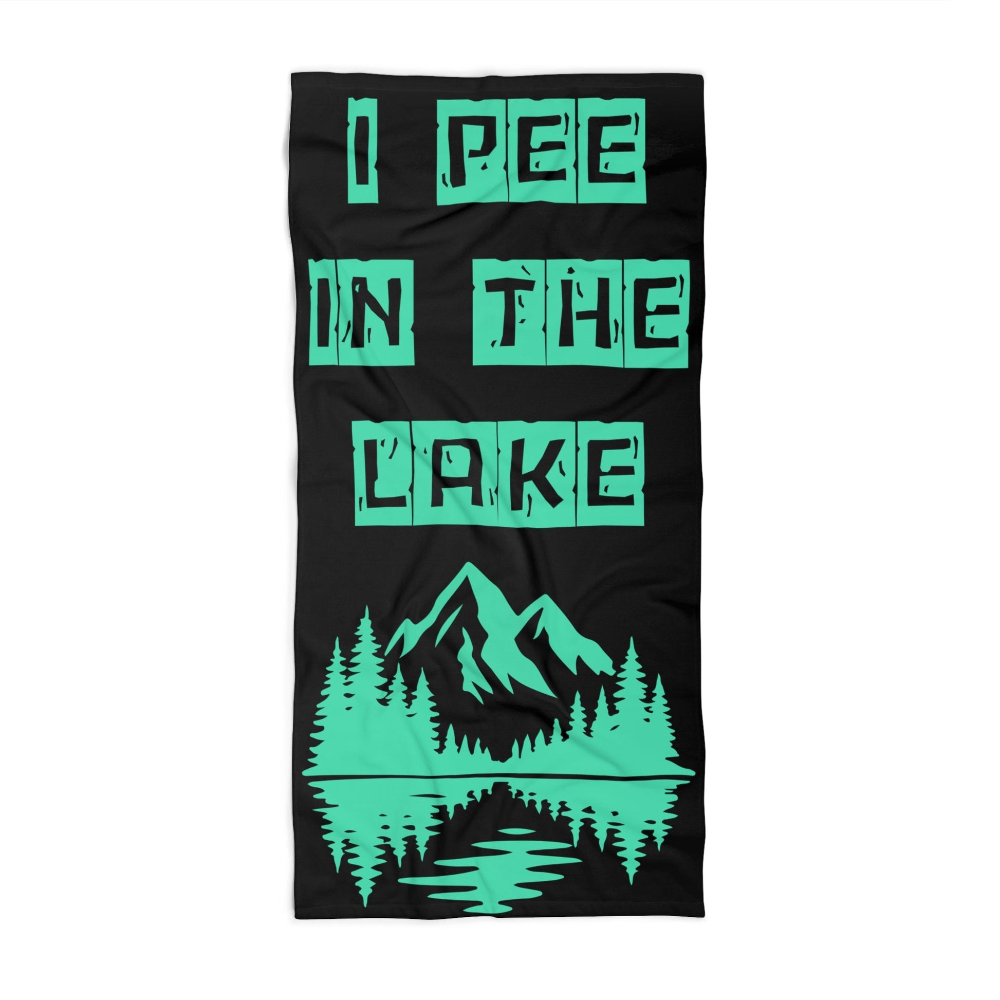 I Pee in the Lake Beach Towel — Funny Lake Vacation Towel with Mountain Graphic - NautiCurl LLC
