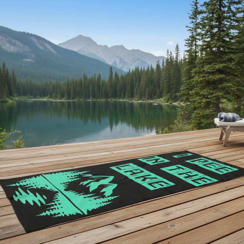 I Pee in the Lake Beach Towel — Funny Lake Vacation Towel with Mountain Graphic - NautiCurl LLC