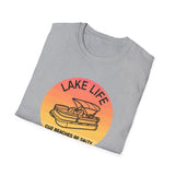 Lake Life boat graphic T-Shirt | sunset pontoon illustration, summer lakewear