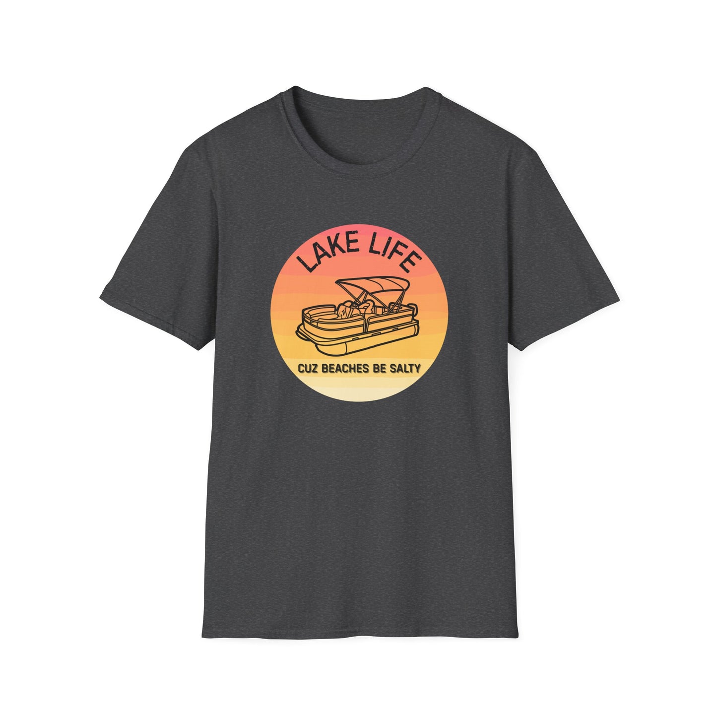 Lake Life boat graphic T-Shirt | sunset pontoon illustration, summer lakewear - NautiCurl LLC