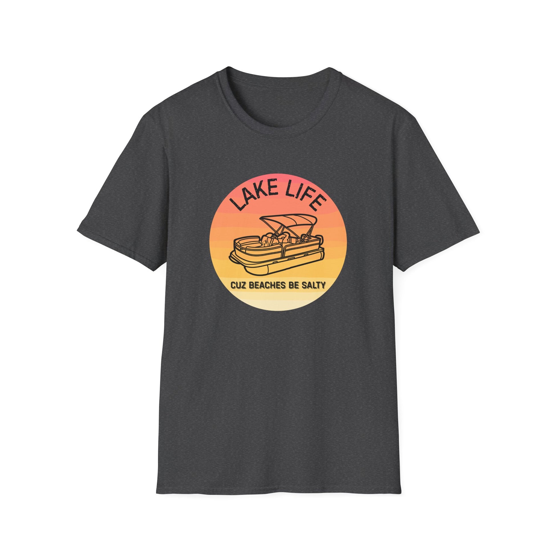 Lake Life boat graphic T-Shirt | sunset pontoon illustration, summer lakewear - NautiCurl LLC