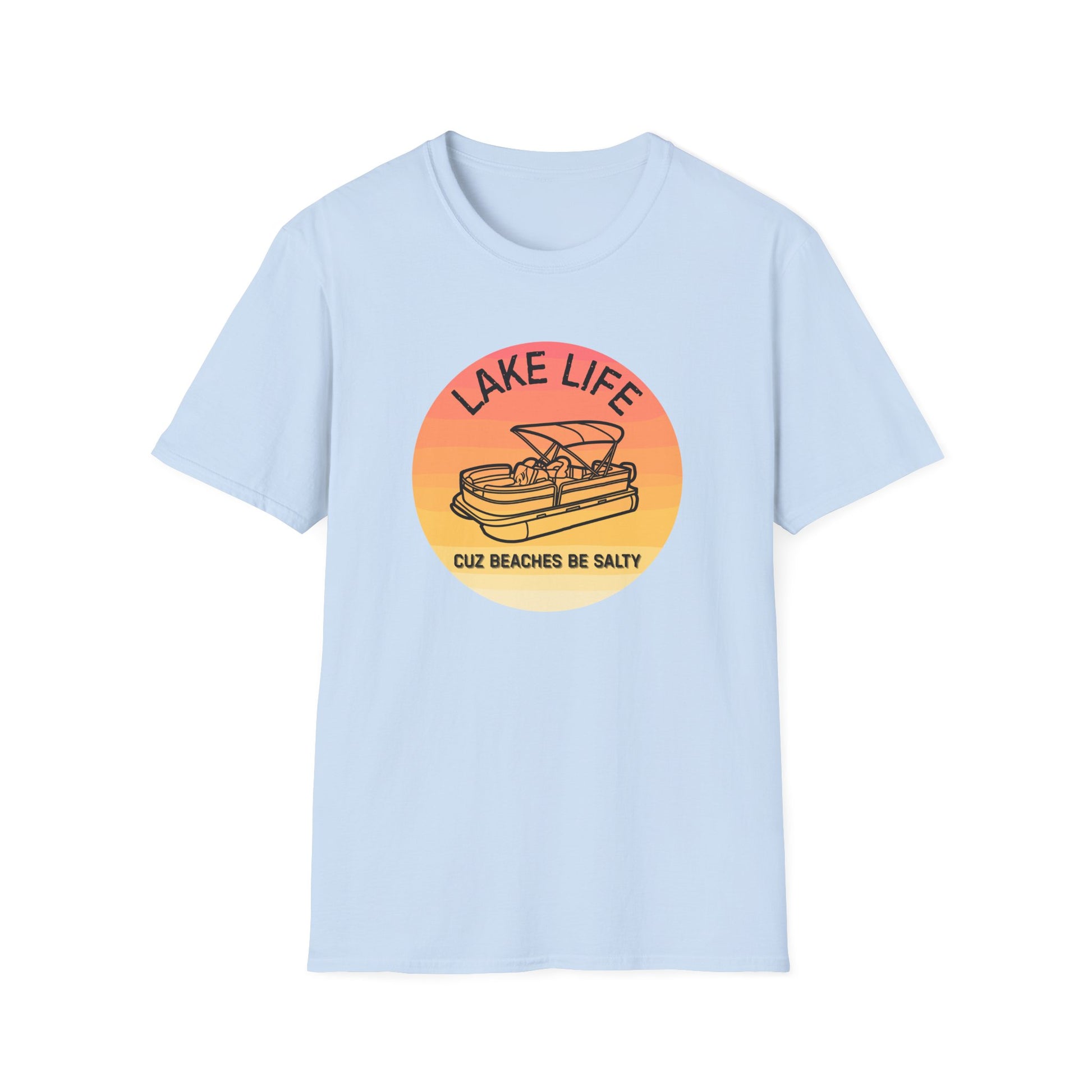 Lake Life boat graphic T-Shirt | sunset pontoon illustration, summer lakewear - NautiCurl LLC