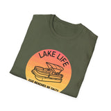 Lake Life boat graphic T-Shirt | sunset pontoon illustration, summer lakewear