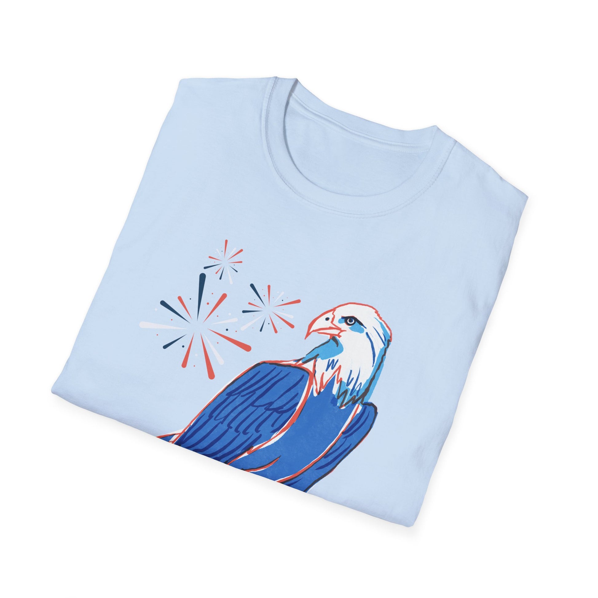 Patriotic Bald Eagle T-Shirt | America sketch with fireworks - NautiCurl LLC