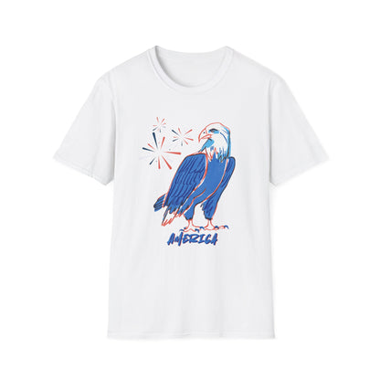 Patriotic Bald Eagle T-Shirt | America sketch with fireworks - NautiCurl LLC