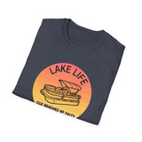 Lake Life boat graphic T-Shirt | sunset pontoon illustration, summer lakewear