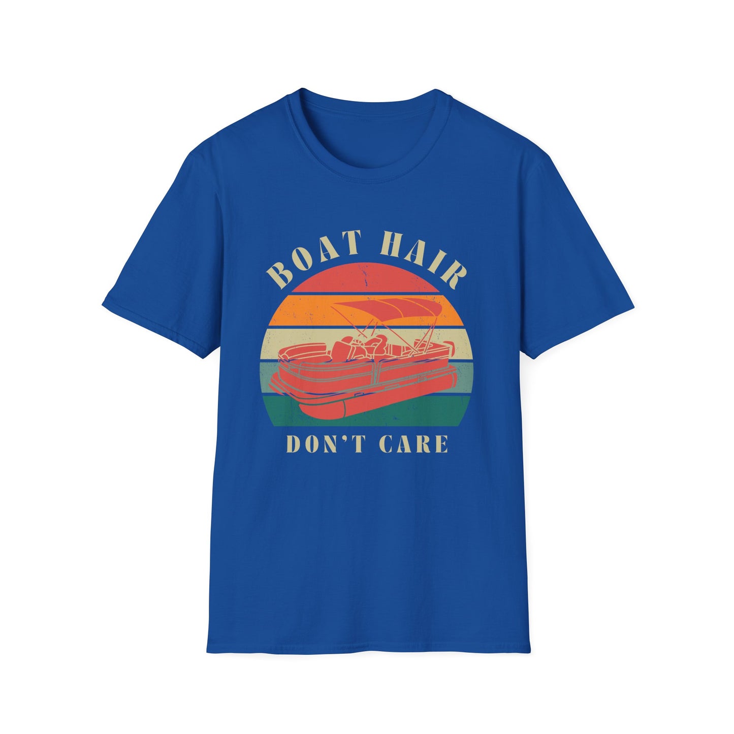 Boat Hair Don't Care T-Shirt | Retro Sunset Boat Illustration