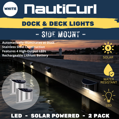 LED Dock & Deck Side Mount Lights - Solar Powered Light (2-Pack) - NautiCurl LLC